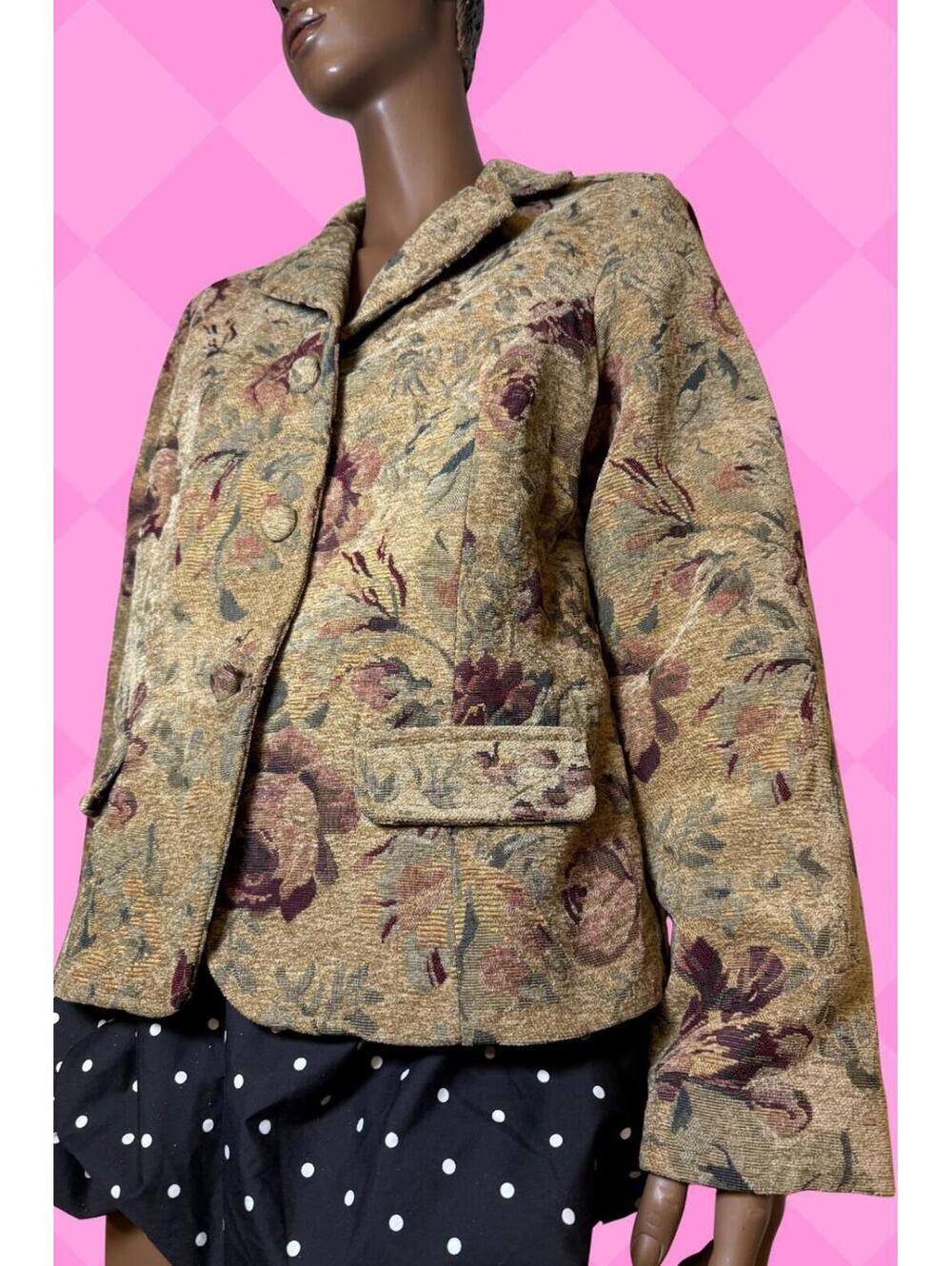 By JJ Vintage Floral tapestry blazer 90's grandmother boho size L textured
